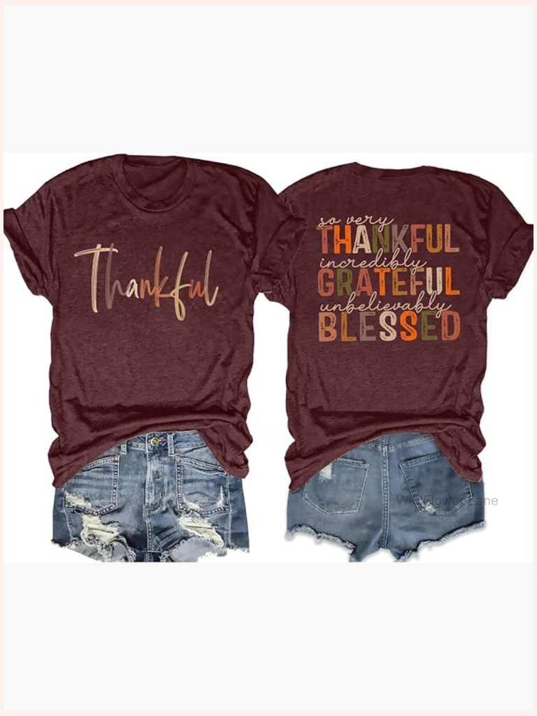 Thankful Grateful Blessed Fall Pumpkin Tshirt Casual Short Sleeve Tops